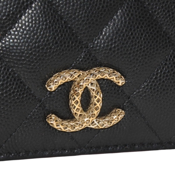 CHANEL シャネル Small Wallet スモールウォレット Black Pink Gold ブラック ピンク ゴールド キャビアスキン AP3185 XT734XNC 美品 中古 4a001033