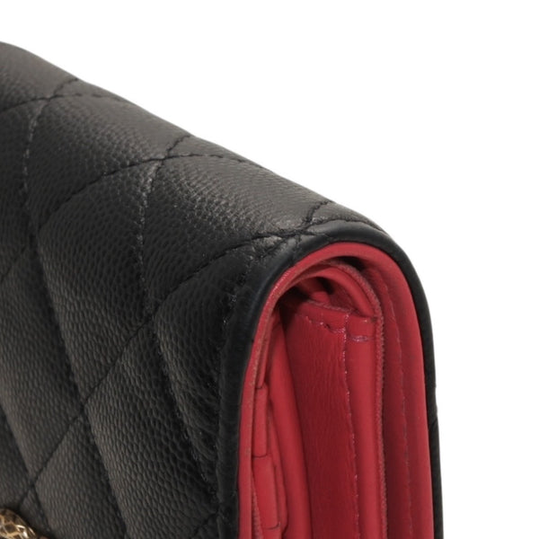 CHANEL シャネル Small Wallet スモールウォレット Black Pink Gold ブラック ピンク ゴールド キャビアスキン AP3185 XT734XNC 美品 中古 4a001033