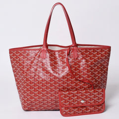 Very Good Condition GOYARD Saint Louis PM Tote Bag Shoulder Bag Shoulder Tote with Pouch Leather Red Red Used 4a001220