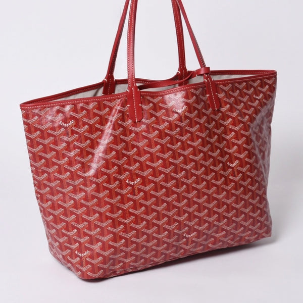 Very Good Condition GOYARD Saint Louis PM Tote Bag Shoulder Bag Shoulder Tote with Pouch Leather Red Red Used 4a001220