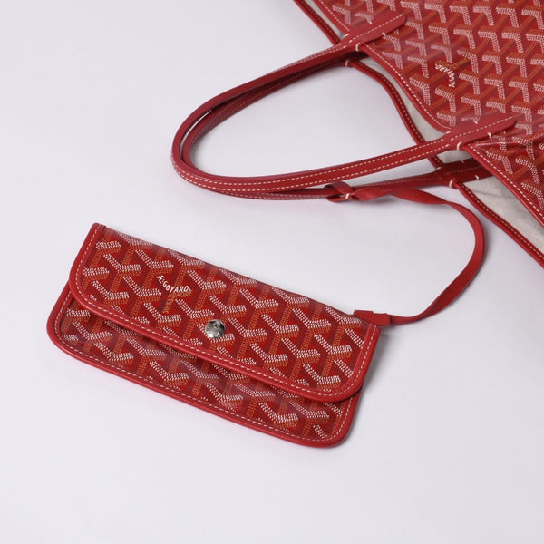 Very Good Condition GOYARD Saint Louis PM Tote Bag Shoulder Bag Shoulder Tote with Pouch Leather Red Red Used 4a001220
