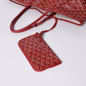 Very Good Condition GOYARD Saint Louis PM Tote Bag Shoulder Bag Shoulder Tote with Pouch Leather Red Red Used 4a001220