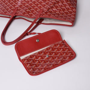 Very Good Condition GOYARD Saint Louis PM Tote Bag Shoulder Bag Shoulder Tote with Pouch Leather Red Red Used 4a001220