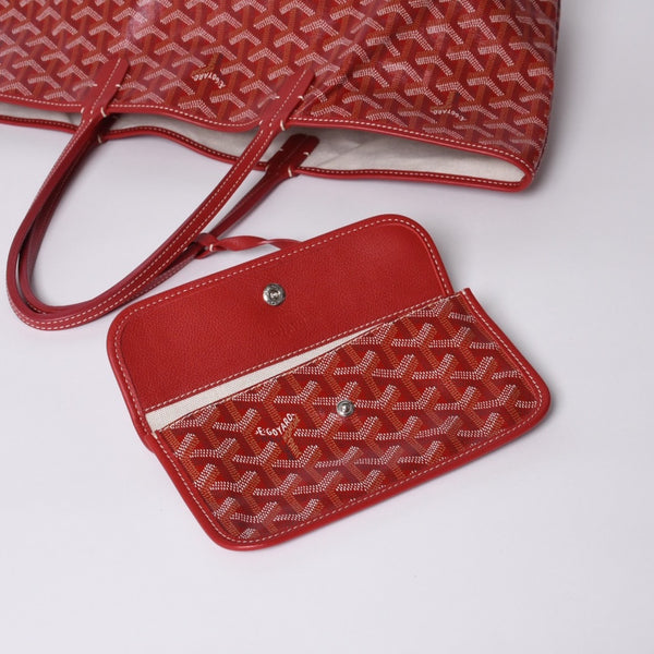 Very Good Condition GOYARD Saint Louis PM Tote Bag Shoulder Bag Shoulder Tote with Pouch Leather Red Red Used 4a001220