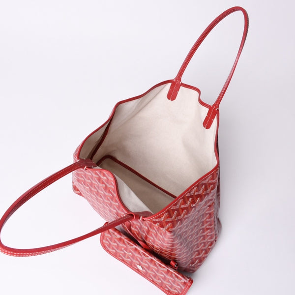 Very Good Condition GOYARD Saint Louis PM Tote Bag Shoulder Bag Shoulder Tote with Pouch Leather Red Red Used 4a001220