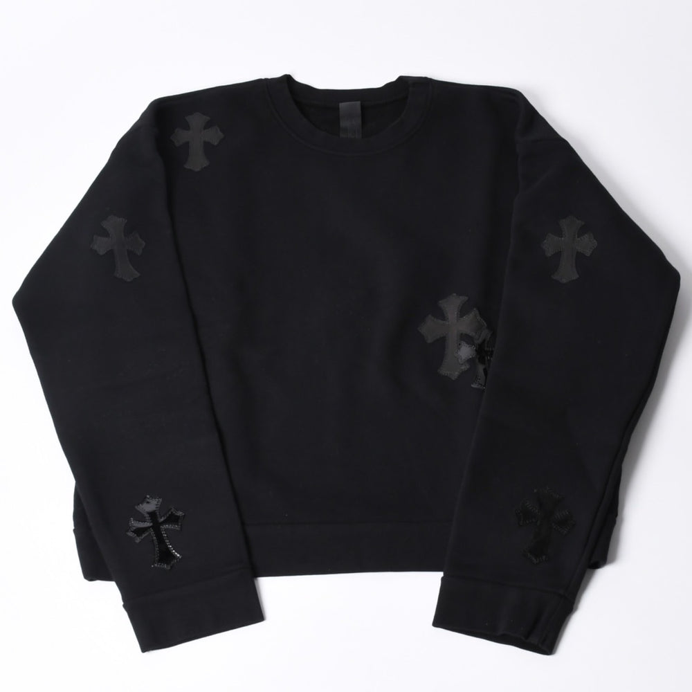 新品未使用 CHROME HEARTS クロムハーツ セメタリークロスパッチ スウェットシャツ サイズM 17パッチ ハラコ パテント レザー 中古 4a001302