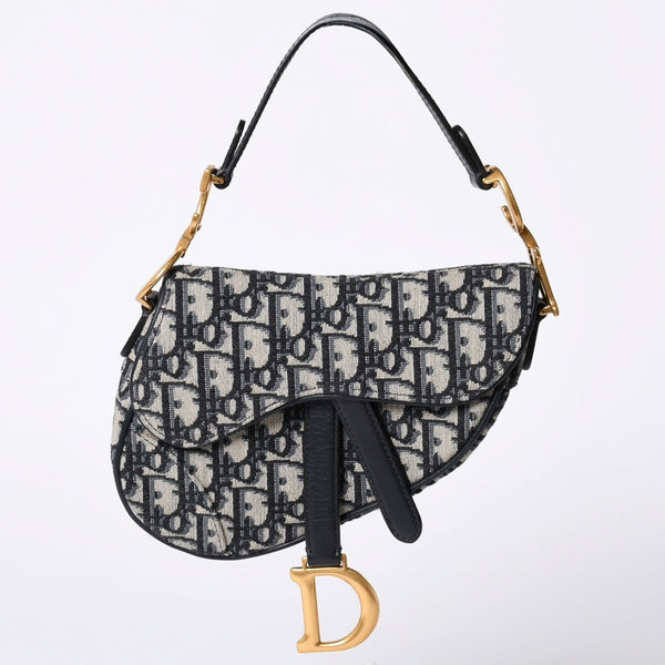 Very Good Condition Christian Dior Saddle Mini Bag Handbag M0456CTZQ Oblique Navy Used 4a001000
