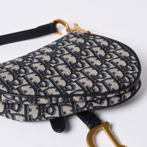 Very Good Condition Christian Dior Saddle Mini Bag Handbag M0456CTZQ Oblique Navy Used 4a000999