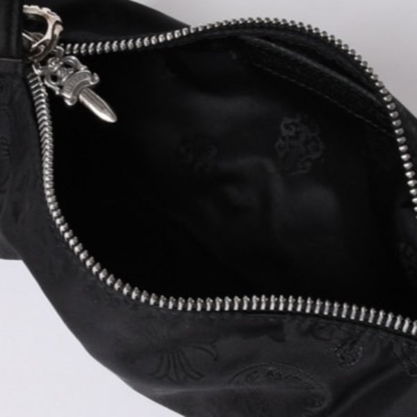 New and unused CHROME HEARTS nylon pouch new all over pattern multi-logo nylon bag leather patch used 4a001126
