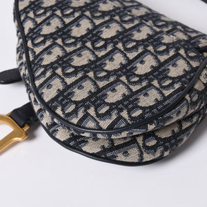 Very Good Condition Christian Dior Saddle Mini Bag Handbag M0456CTZQ Oblique Navy Used 4a000999