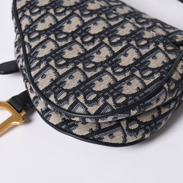 Very Good Condition Christian Dior Saddle Mini Bag Handbag M0456CTZQ Oblique Navy Used 4a000999