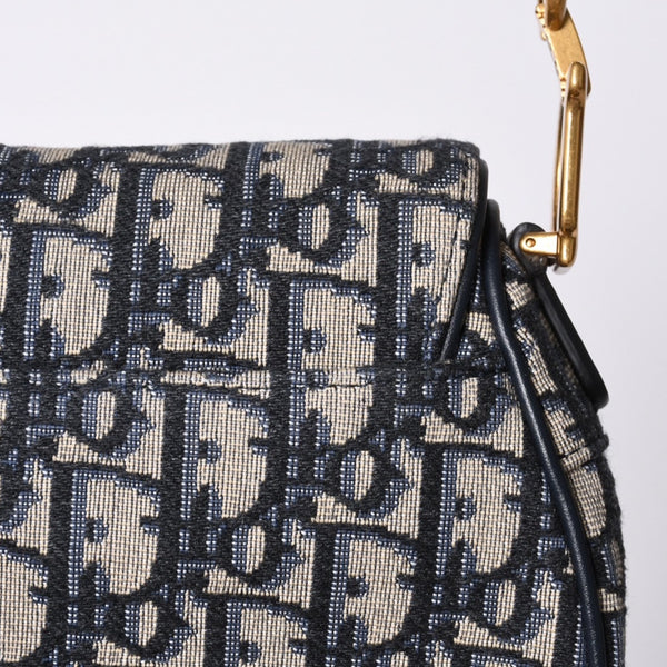 Very Good Condition Christian Dior Saddle Mini Bag Handbag M0456CTZQ Oblique Navy Used 4a000999