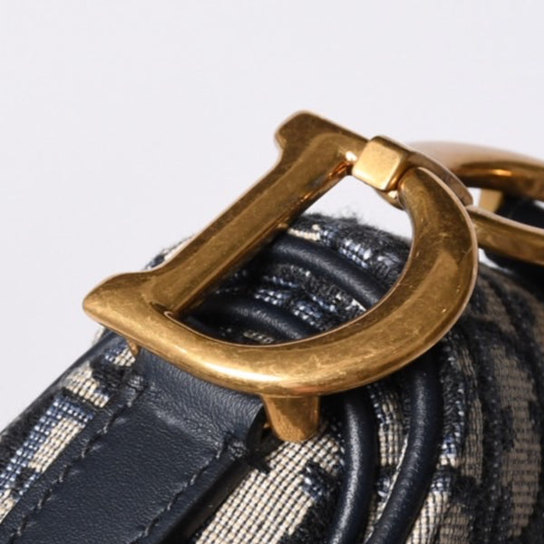 Very Good Condition Christian Dior Saddle Mini Bag Handbag M0456CTZQ Oblique Navy Used 4a000999