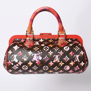 Very Good Condition LOUIS VUITTON Monogram Water Color Richard Prince Papillon Handbag M95730 Brown Red Used 4a000902