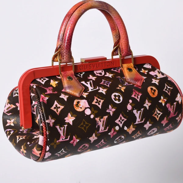 Very Good Condition LOUIS VUITTON Monogram Water Color Richard Prince Papillon Handbag M95730 Brown Red Used 4a000902