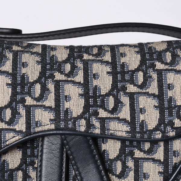 Very Good Condition Christian Dior Saddle Mini Bag Handbag M0456CTZQ Oblique Navy Used 4a000999