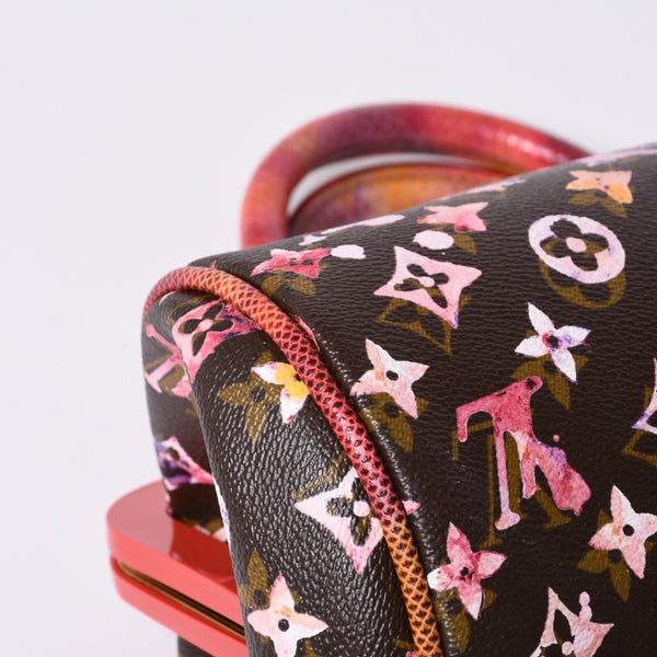 Very Good Condition LOUIS VUITTON Monogram Water Color Richard Prince Papillon Handbag M95730 Brown Red Used 4a000902