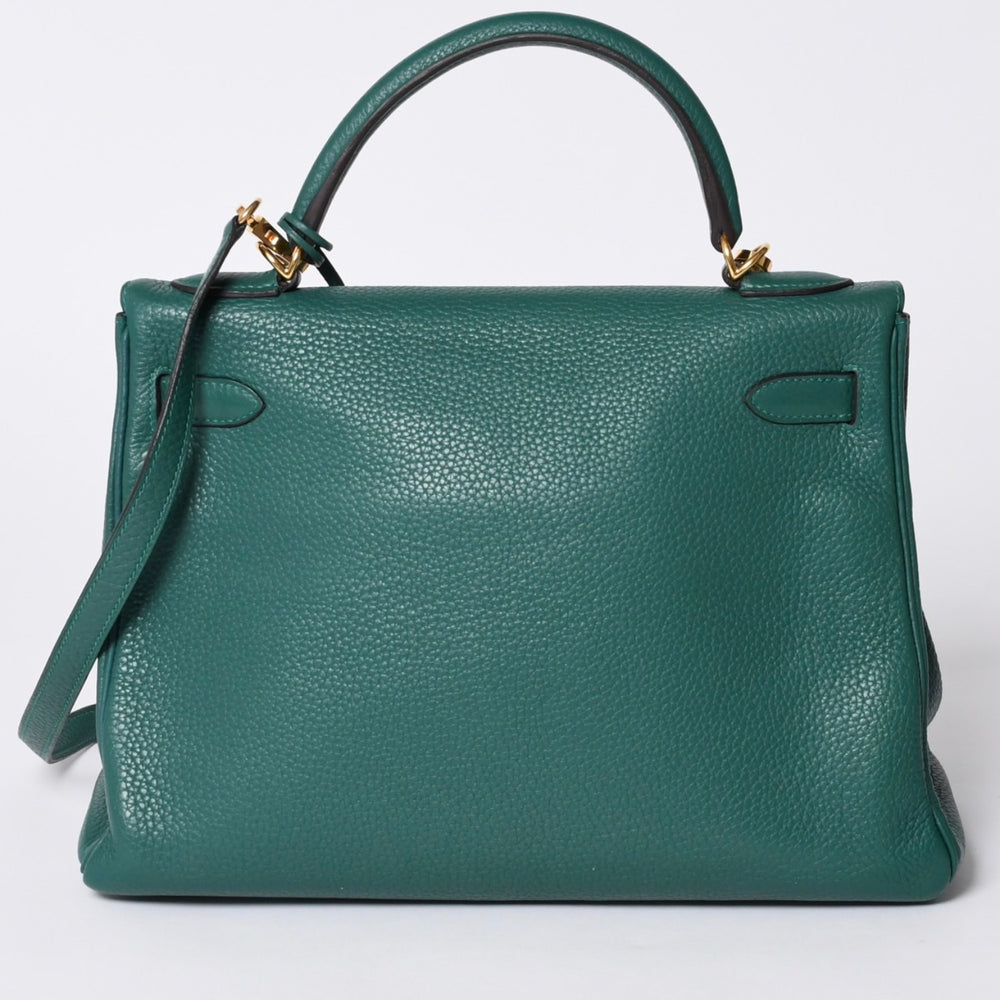 極美品 HERMES エルメス ケリー32 内縫い □Q刻印 トリヨンクレマンス グリーン シルバー金具 ハンドバッグ 2WAY 中古 4a001265
