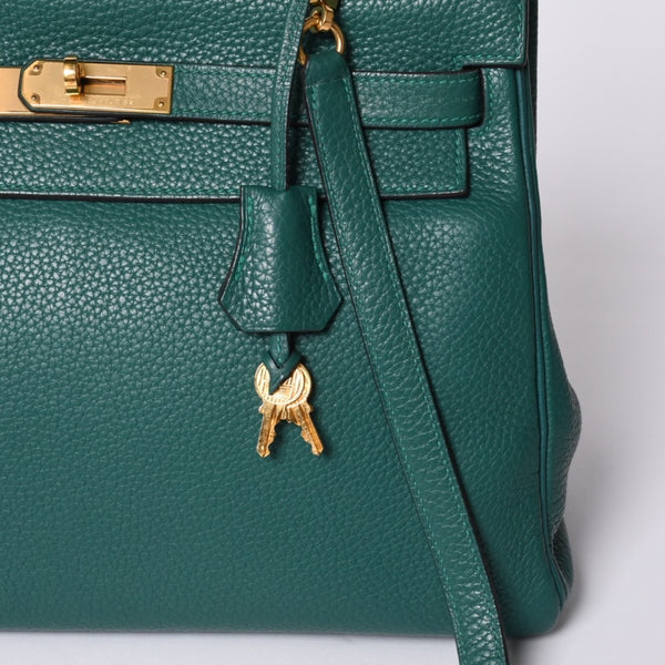 極美品 HERMES エルメス ケリー32 内縫い □Q刻印 トリヨンクレマンス グリーン シルバー金具 ハンドバッグ 2WAY 中古 4a001265
