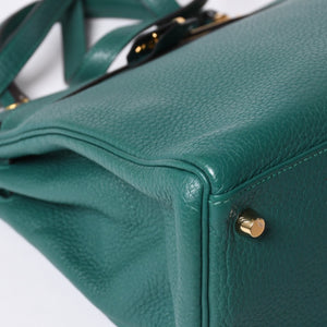 極美品 HERMES エルメス ケリー32 内縫い □Q刻印 トリヨンクレマンス グリーン シルバー金具 ハンドバッグ 2WAY 中古 4a001265