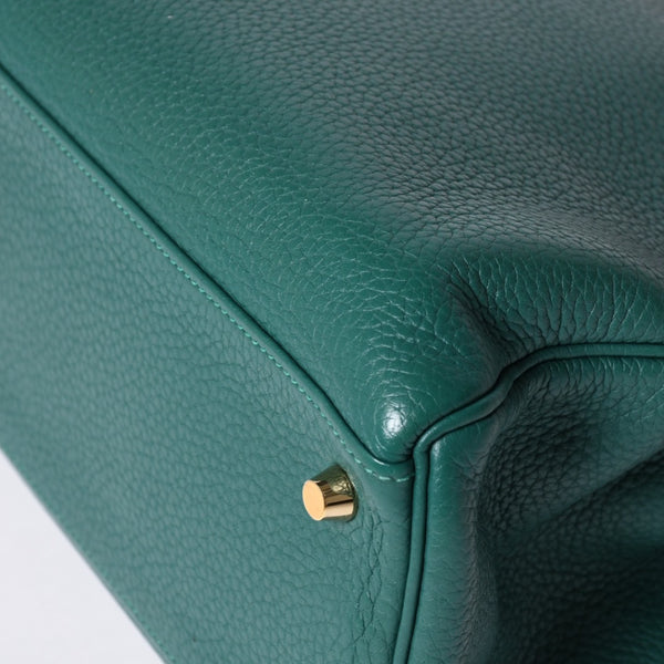 極美品 HERMES エルメス ケリー32 内縫い □Q刻印 トリヨンクレマンス グリーン シルバー金具 ハンドバッグ 2WAY 中古 4a001265