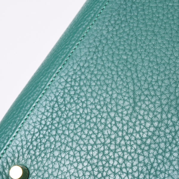 極美品 HERMES エルメス ケリー32 内縫い □Q刻印 トリヨンクレマンス グリーン シルバー金具 ハンドバッグ 2WAY 中古 4a001265