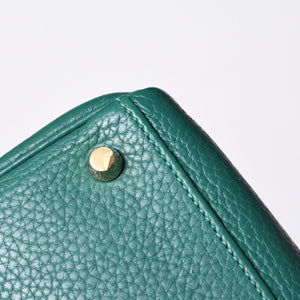 極美品 HERMES エルメス ケリー32 内縫い □Q刻印 トリヨンクレマンス グリーン シルバー金具 ハンドバッグ 2WAY 中古 4a001265