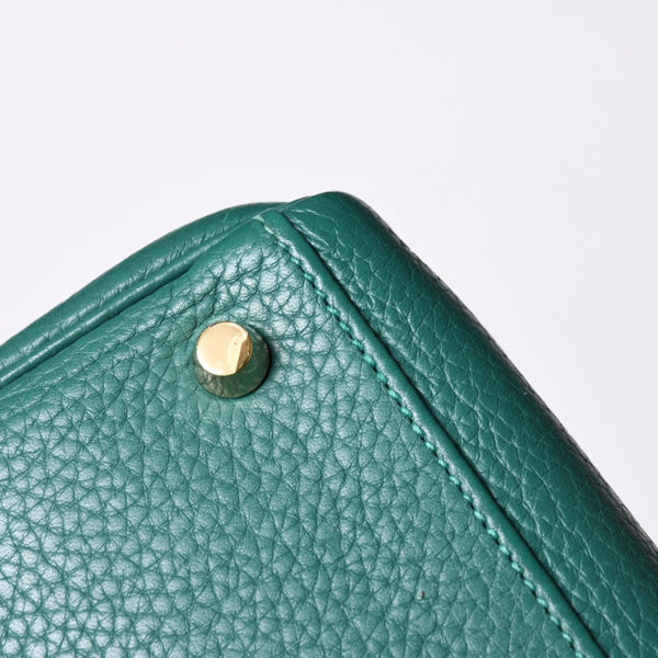 極美品 HERMES エルメス ケリー32 内縫い □Q刻印 トリヨンクレマンス グリーン シルバー金具 ハンドバッグ 2WAY 中古 4a001265