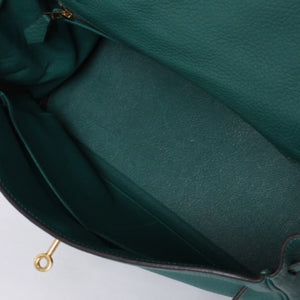 極美品 HERMES エルメス ケリー32 内縫い □Q刻印 トリヨンクレマンス グリーン シルバー金具 ハンドバッグ 2WAY 中古 4a001265