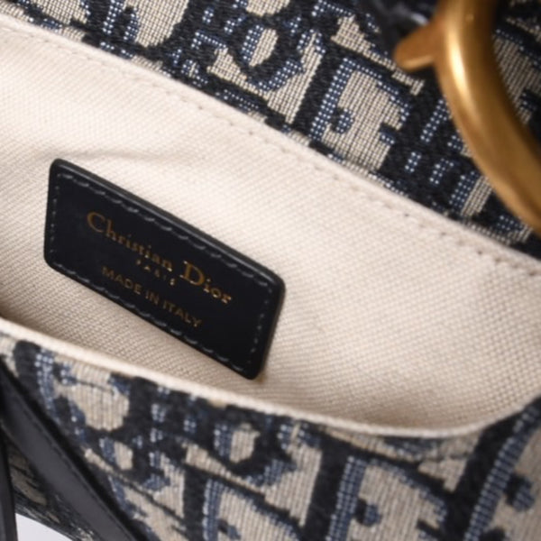 Very Good Condition Christian Dior Saddle Mini Bag Handbag M0456CTZQ Oblique Navy Used 4a000999
