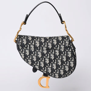 Very Good Condition Christian Dior Saddle Mini Bag Handbag M0456CTZQ Oblique Navy Used 4a001000