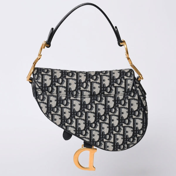 Very Good Condition Christian Dior Saddle Mini Bag Handbag M0456CTZQ Oblique Navy Used 4a001000