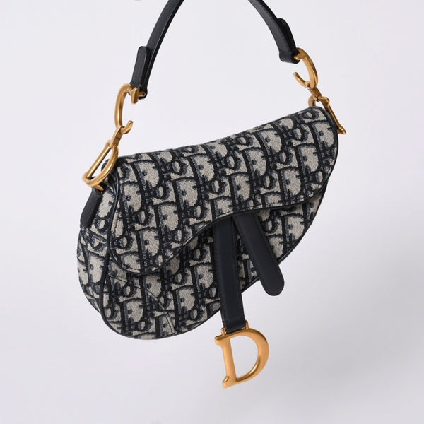 Very Good Condition Christian Dior Saddle Mini Bag Handbag M0456CTZQ Oblique Navy Used 4a001000