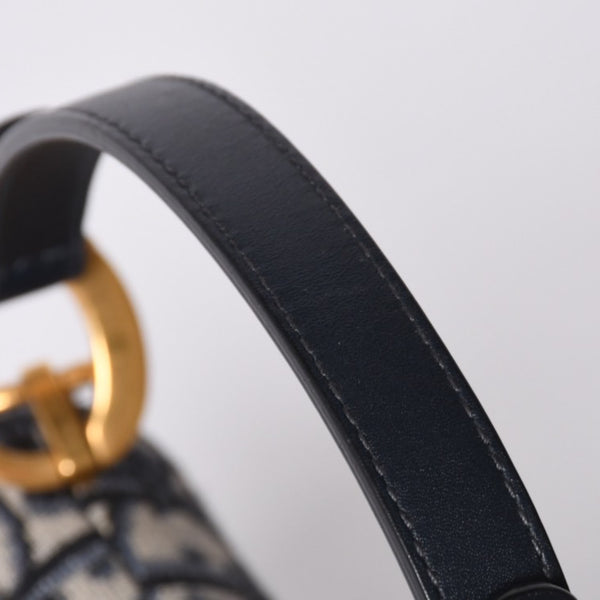 Very Good Condition Christian Dior Saddle Mini Bag Handbag M0456CTZQ Oblique Navy Used 4a001000