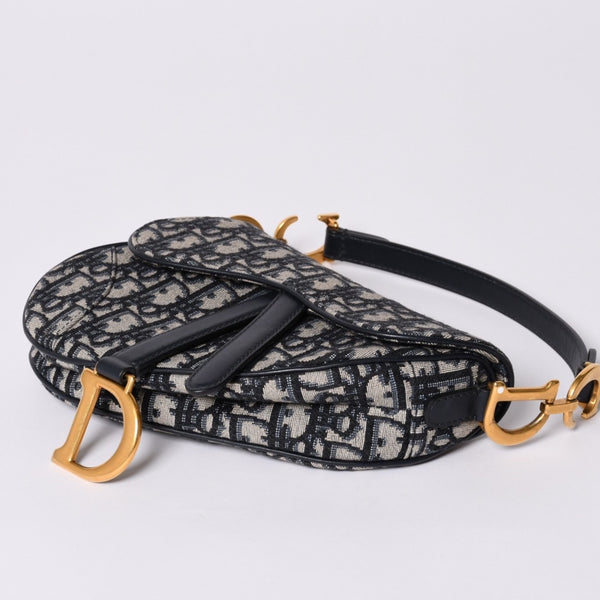 Very Good Condition Christian Dior Saddle Mini Bag Handbag M0456CTZQ Oblique Navy Used 4a001000