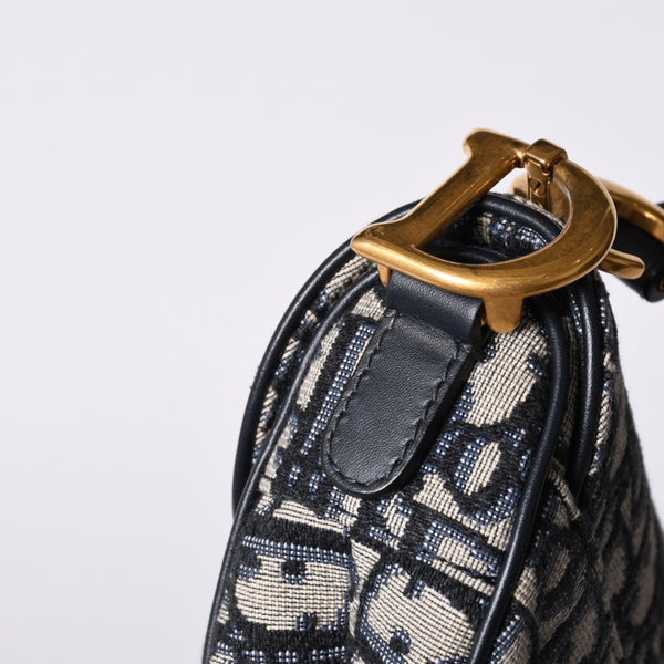 Very Good Condition Christian Dior Saddle Mini Bag Handbag M0456CTZQ Oblique Navy Used 4a001000