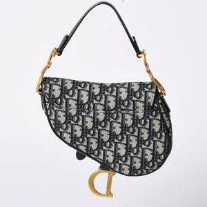 Very Good Condition Christian Dior Saddle Mini Bag Handbag M0456CTZQ Oblique Navy Used 4a000999