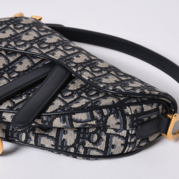 Very Good Condition Christian Dior Saddle Mini Bag Handbag M0456CTZQ Oblique Navy Used 4a001000