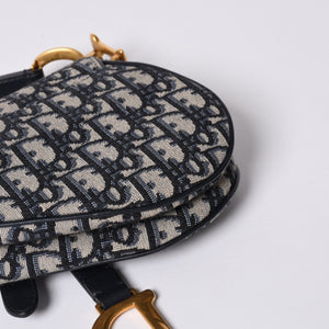 Very Good Condition Christian Dior Saddle Mini Bag Handbag M0456CTZQ Oblique Navy Used 4a001000