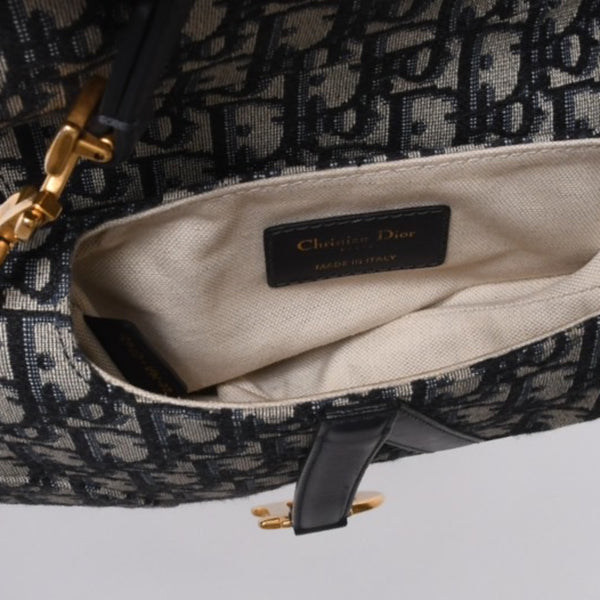 Very Good Condition Christian Dior Saddle Mini Bag Handbag M0456CTZQ Oblique Navy Used 4a001000