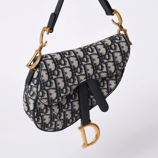 Very Good Condition Christian Dior Saddle Mini Bag Handbag M0456CTZQ Oblique Navy Used 4a000999