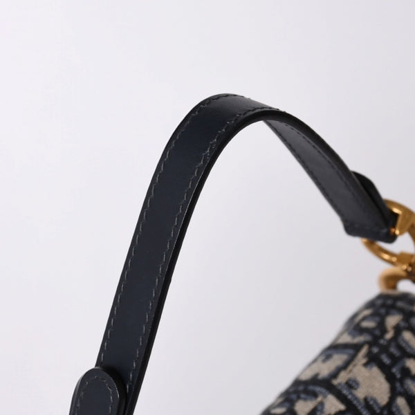 Very Good Condition Christian Dior Saddle Mini Bag Handbag M0456CTZQ Oblique Navy Used 4a000999