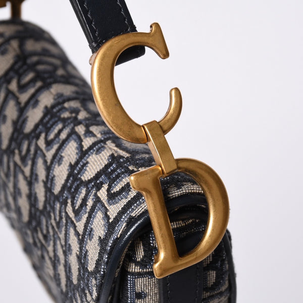 Very Good Condition Christian Dior Saddle Mini Bag Handbag M0456CTZQ Oblique Navy Used 4a000999