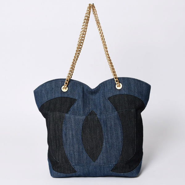 Like new CHANEL Chain tote bag AS3857 Random number here mark denim indigo blue used 4a000988
