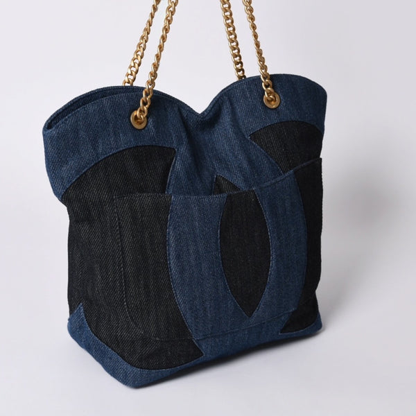 Like new CHANEL Chain tote bag AS3857 Random number here mark denim indigo blue used 4a000988