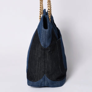 Like new CHANEL Chain tote bag AS3857 Random number here mark denim indigo blue used 4a000988