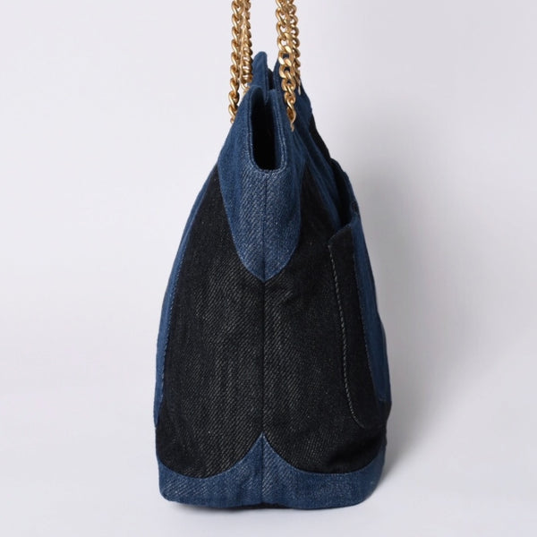 Like new CHANEL Chain tote bag AS3857 Random number here mark denim indigo blue used 4a000988