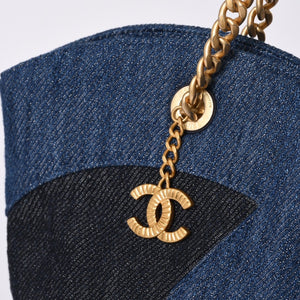 Like new CHANEL Chain tote bag AS3857 Random number here mark denim indigo blue used 4a000988