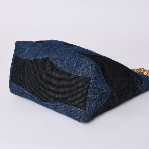 Like new CHANEL Chain tote bag AS3857 Random number here mark denim indigo blue used 4a000988