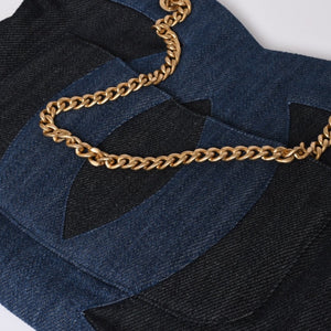 Like new CHANEL Chain tote bag AS3857 Random number here mark denim indigo blue used 4a000988
